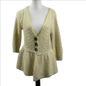 Free People Cream Button Front Wool Blend Cardigan Sweater Size Medium
